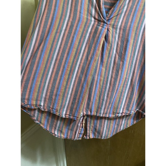 Madewell Courier Button-Back Shirt in Rainbow Stripe V-neck Cotton Oversized XXS - Picture 6 of 12